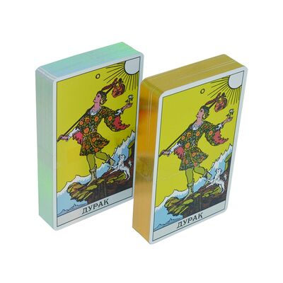 طراحی سفارشی هولوگرافیک کارت های طاروت طلایی با اندازه 57 * 87mm و دستورالعمل های بروشور